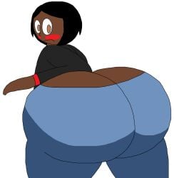 1boy big_ass big_butt black_hair black_jacket blue_pants blush brown_eyes bubble_ass bubble_butt butt butt_crack butt_focus dark-skinned_femboy dark-skinned_male dark_skin embarrassed embarrassed_expression femboy huge_ass looking_back mlarkko_(kayjohn76alt) pants_pulled_down solo