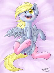 2013 amber_eyes blonde_hair blush cutie_mark derpy_hooves equine female feral friendship_is_magic grey_fur hair hellticket horse insertion my_little_pony one_closed_eyes open_mouth pegasus penetration pony pussy sex_toy socks solo thighhighs vaginal_insertion vaginal_penetration wings