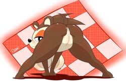 alternate_breast_size animal_crossing anthro anus ass ass_up bent_over big_breasts breasts brown_hair female fur furry furry_only hanging_breasts hedgehog looking_at_viewer looking_back naked nintendo nipples nude pussy sable_able slypon smile solo tail