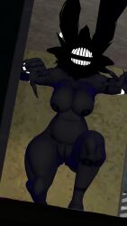 1girls black_body boobs_out breasts breasts_out closet cryptiacurves eldritch_abomination eldritch_being eldritch_horror female female_only horror horror_(theme) karelia_(acerattman) long_nails naked naked_female no_eyes nude nude_female oc original_character original_characters petunia_(oc) pussy pussy_peek sharp_claws sharp_fingernails teeth vr vr_media vrchat vrchat_avatar vrchat_media vrchat_model white_teeth