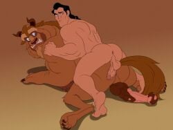 2boys anus artist_request ass bara beast beast_(disney) beauty_and_the_beast_(1991_film) bent_over big_dom_small_sub disney equine_penis gaston gay horse_penis horsecock humanoid_penis male male_only muscular penis prodding size_difference small_dom_big_sub source_request speed_bump_position yaoi