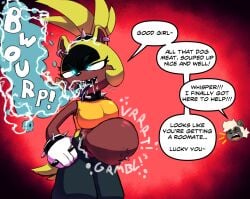 2d anthro belly big_belly bodily_fluids burping dialogue digested digestion digestion_noises drooling duo english_text fatal_vore female hi_res idw_comics idw_publishing mobian mobian_(species) mobian_tenrec navel navel_piercing oral_vore piercing saliva same_size_vore sega sonic_(series) sonic_the_hedgehog_(comics) sonic_the_hedgehog_(idw) sonic_the_hedgehog_(series) speech_bubble stomach_bulge surge_the_tenrec tangle_the_lemur tascom text tongue tongue_out vore vore_belly whisper_the_wolf