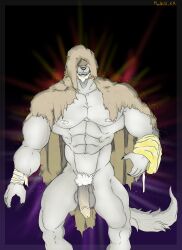 – abs absurd absurd_res anthro balls bandage beard bodily_fluids bulge canid canine canis claws clothing cosmic covering cum cum_on_face dress elden_ring facial_hair fangs fromsoftware fur fuzz genital_fluids genitals glans gradient gurranq_(elden_ring) hair hi_res humanoid illuminated machki machki12_ka macro male mammal mantle meta muscular mythological_canine mythological_creature mythology nipples pecs penis pubes pubic question_mark res solo space tail teeth unknown_species vein werecanid werecanine werecreature werewolf wolf