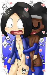 2boys accurate_art_style almost_naked artstyle_imitation big_penis black_hair blue_gloves blue_thigh_highs blue_thighhighs blush blushed blushing_at_another blushing_at_partner blushing_profusely bonnet closed_eyes dark-skinned_male dark_blue_hoodie enjoying fanart femboy/male femboy_on_male femboy_only flaccid_penis frottage gradient_background heart japanese_text kako_(nec-12) ketsumoa_(style) light-skinned_male long_gloves looking_at_another looking_down male male/femboy male/male male_only moa-san_(ketsumoa) nec-12 nec-12's_imaginary_friends onomatopoeia open_mouth penis pleasure pleasuring_another short_hair small_penis thigh_highs thighhighs three_tone_background touching_penis
