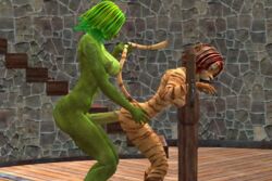 animated anthro bent_over bondage bouncing_breasts breasts dickgirl erection feline female from_behind fur furry futa_on_female futanari green_skin hair humanoid_penis intersex lizard nipples nude penis scalie sex short_hair side_view stairs standing stocks stripes tail_grab tiger torso_grab wood