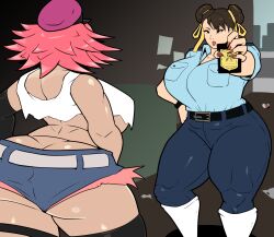 1futa canon_futa chun-li female huge_boobs huge_breasts newhalf pink_hair poison_(final_fight) police_badge poorly_tagged pulpawoelbo short_skirt source_request street_fighter street_fighter_v thicc thick_thighs trans_woman transfem uniform uniform_female