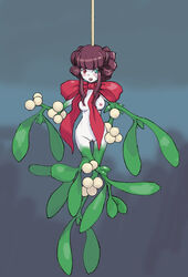 blush branzent breasts castlevania castlevania:_portrait_of_ruin embarrassed female heterochromia minigirl mistletoe nipples nude plant plant_transformation purple_hair pussy ribbon small_breasts solo stella_lecarde transformation uncensored