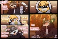 2025 absurd_res alcohol_bottle ambiguous_gender ambiguous_penetrated anthro artist_name black_sclera blush blush_lines canid canine canis cassowary_(canaryprimary) chav cigarette cigarette_in_mouth cigarette_smoke clothed clothed_anthro clothing comic digital_drawing_(artwork) digital_media_(artwork) domestic_cat domestic_dog drinking drinking_alcohol duo ellipsis english_description english_text eyebrow_through_hair eyebrows felid feline felis female female_(lore) footwear fully_clothed fully_clothed_anthro furgonomic_hat furgonomic_headwear furgonomics group hair hi_res hotel kicking_door linked_speech_bubble male male/ambiguous male_penetrating male_penetrating_ambiguous mammal maverick_(nami955) nami955 object_in_mouth offering_sex open_mouth open_smile penetration pointy_speech_bubble profanity sex shoes silhouette smile smoke sneakers speech_bubble tail text trans_(lore) trans_man_(lore) translucent translucent_hair trio