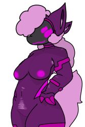 anthro armband armpit_hair body_hair breasts c4nd1-3 c4nd1-3(c3nd1-3) choker claws female fluffy fluffy_tail genitals hands_on_hips hi_res jewelry legband machine necklace nipples overweight protogen pussy slightly_chubby smile solo tail vulva