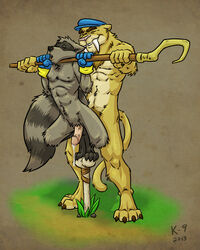 2013 2boys anthro bone cum cum_while_penetrated feline fur furry gay gloves k-9 male male_only no_humans penis raccoon sabertooth sly_cooper sly_cooper_(series) smilodon smooth_fur weapon yaoi