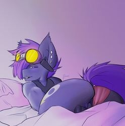 anal anal_fingering anthro anus ass bed ear_piercing equine eyewear fingering friendship_is_magic furry gaping gaping_anus goggles horse masturbation my_little_pony piercing pony purple_eyes solo terrabutt