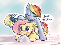 2013 anal anus bent_over cutie_mark dialog dickgirl duo english_text equine fatalfox female feral fluttershy_(mlp) friendship_is_magic futanari green_eyes horse intersex my_little_pony pegasus pony prodding pussy rainbow_dash_(mlp) signature text wings