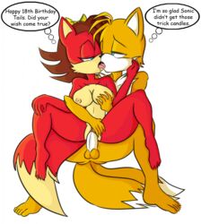 anthro blade_tigerx breasts canine english_text female fiona_fox fox fur furry furry_tail kissing male multiple_tails nipples nude penetration penis pinkthehedgehog2 pussy sega sex sonic_(series) straight tail tails text vaginal_penetration