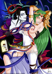 1boy 2013 2girls armlet arms_behind_head arms_up black_hair blue_eyes blush breasts choker circlet claws clenched_teeth cum dress fangs female gauntlets gladiator_sandals green_eyes green_hair grey_skin kid_icarus kid_icarus_uprising long_hair masturbation medusa medusa_(kid_icarus) meme monster_girl multiple_girls nintendo nipples oo_sebastian_oo palutena pit pit_(kid_icarus) pubic_hair pussy rape scales snake snake_hair staff thighhighs thighlet torn_clothing trollface vaginal_penetration voyeurism white_legwear wince yuri