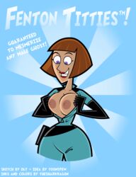 areola big_hips bodysuit breasts brown_hair cleavage danny_phantom dlt erect_nipples female female_only flashing human madeline_fenton milf nipples purple_eyes solo voluptuous wide_hips