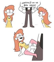 1boy 1girls 2019 genderswap_(mtf) miscon owlturd parody redhead rule_63 sex shen_(shencomix) shencomix straight vaginal_penetration white_background