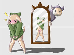 1futa ass blush bottomless bow breasts clothing cute eadoo erection flynnmerk furry futa_only futa_sans_balls futanari hair intersex kobold large_ass large_breasts loki mirror penis plain_background pussy reflection small sweater