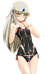 artist_request code_nemesis cum elsword eve_(elsword) facial female long_hair penis swimsuit white_background yellow_eyes