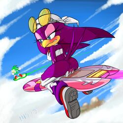 2013 anus ass avian bandana beak bird blue_eyes blush board bottomless breasts clothing clouds color day duo eyewear female goggles hawk high_resolution hover_board hoverboard jet_the_hawk male marthedog masturbation orgasm outdoors pants_down pussy pussy_juice sega sonic_(series) sonic_free_riders sonic_riders swallow sweat watching wave_the_swallow