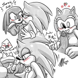 anthro areola big_breasts blush breasts echidna english_text erect_nipples erection fellatio female fur heart hedgehog knuckles_the_echidna male mammal monkeyxflash monochrome monotreme nipples nude oral oral_sex penis rule_63 sega sex sonic_(series) sonic_the_hedgehog straight text