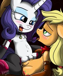 above_average_crotchboobs applejack_(mlp) blush crotchboob crotchboobs cutie_mark equine female freckles friendship_is_magic horn horse killryde my_little_pony pony rarity_(mlp) saliva unicorn