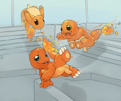 argon_vile bald balls blue_eyes brown_eyes charmander fire green_eyes male male_only nintendo nude parkour paws penis pokémon_(species) pokemon tail tail_fire video_games what