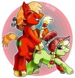 2013 alpha_channel amber_eyes balls big_macintosh_(mlp) cutie_mark davide duo equine female freckles friendship_is_magic granny_smith hat horse incest male my_little_pony penetration penis pony sex simple_background straight time_paradox younger