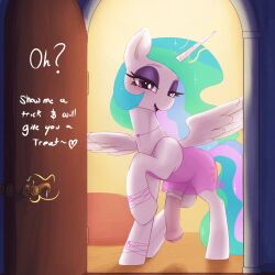 absurd_res alicorn animal_genitalia animal_penis balls bedroom_eyes clothing dialogue english_text equid equine equine_genitalia equine_penis eyelashes feathered_wings feathers feral friendship_is_magic futanari genitals hair hasbro hi_res hooves horn intersex looking_at_viewer mammal multicolored_hair my_little_pony mythological_creature mythological_equine mythology narrowed_eyes nightgown penis pink_clothing princess_celestia_(mlp) pupils quadruped rule_63 seductive smile solo t72b tail text thick_thighs translucent translucent_clothing white_body wings