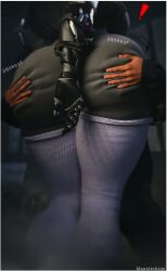 1boy 1girls 3d 3d_(artwork) alternate_version_available android android_girl ass ass_focus ass_grab back_view big_ass big_butt butt_focus curvy curvy_female curvy_figure dark_(theme) exclamation_mark female hand_on_ass hand_on_butt horror horror_(theme) humanoid male maxsterbrge monster monster_girl muscular muscular_female original original_character robot robot_girl robot_girl_(maxsterbrge) robot_humanoid robot_joints robotic robotic_arm socks squeezing squeezing_butt text watermark