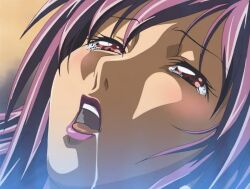 00s 2004 animated bible_black bible_black_new_testament blush drooling earrings female female_focus ichikawa_aki jewelry lipstick long_hair lying makeup open_mouth purple_hair red_eyes shin_bible_black sidelocks tagme tears