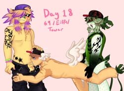1ambiguous 2boys ambiguous_gender ambiguous_penetration angel_bites baseball_cap belt_undone block_tales bunnyolin choking_on_cock cum cum_between_thighs cum_drip cum_dripping_down_chin cum_dripping_from_face cum_dripping_from_mouth dreads drooling dyed_hair ectobody eiffel_tower eiffel_tower_position finn_mccool_(block_tales) glow_bracelet grabbing_leg grabbing_legs griefer_(block_tales) hair_tied hip_tattoo kinktober_2025 leaves leaves_in_hair locs male male_only painted_nails pants_down penis plant player_(block_tales) roblox roblox_game robloxian scars scars_all_over scars_on_arm scars_on_body scars_on_thighs see-through_torso self_upload spiky_hair spitroast sucking_off sucking_penis suspended tattooed_arm tattoos tears text threesome threesome_blowjob threesome_sex watermark wings wings_on_back wings_on_head