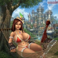 1girls 3d ai ai_assisted ai_generated airships alternate_breast_size artist_logo artist_name axe belly_button big_breasts bikini bluesky_link breasts brown_hair dark-skinned_female dark_skin feathers female female_focus female_only final_fantasy final_fantasy_ix fingerless_gloves hammock lani lindblum looking_at_viewer navel necklace quinzo11 red_bikini self_upload spiked_armbands square_enix