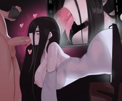 <3 1boy 1girls areolae ass big_breasts black_hair blowjob breasts close-up coming_out_of_tv fellatio female fi_zz_ill ghost ghost_girl hair_over_one_eye heart hi_res long_hair long_tongue looking_at_partner looking_up male nipples oral partially_clothed penis portal portal_sex presenting red_eyes sadako_yamamura screen stuck the_ring thick_thighs thinking_with_portals through_screen very_high_resolution yamamura_sadako