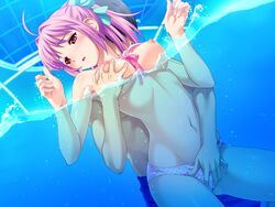 bikini blush breast_grab game_cg hinata_hanabi koutaro nipples pool swimsuit tropical_kiss water