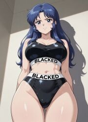 1girl ai_art ai_generated b-ko_daitokuji blacked blacked_clothing blue_hair busty_female female female_only front_view project_a-ko