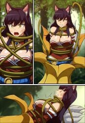 1girls 2d 9_tails ahri artist_name big_breasts black_hair blue_belt bondage boob_window breasts clothed_female comic comic_page female female_only female_prey forest fox_ears fox_girl khear kitsune league_of_legends open_mouth plant red_topwear struggling_prey struggling_to_get_out swallowing swallowing_whole tied_up unwilling_prey vines vore white_eyes white_skirt willing_pred wrapped_up yellow_iris