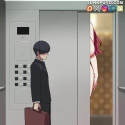 1boy 2d 2d_animation animated artist_name ass black_hair black_jacket black_pants blue_necktie blush breasts busty cleavage closed_eyes collarbone coral_pink_hair dress elevator elevator_door elevator_sex exhibitionism female gigantic_breasts hair_over_eyes hairdressing handbag height_difference huge_ass huge_breasts interior jacket junkpuyo large_breasts larger_female lift light-skinned_female light-skinned_male light_skin long_hair long_sleeves male male/female mature mature_female mini_giantess naked navel necktie no_bra no_sound nude nude_female nudist oblique_edge obliques open_mouth original pants pelvic_line pink_hair ponytail public_nudity public_sex purse red_hair sex shirt short_video shorter_male shorter_than_10_seconds size_difference small_dom_big_sub smaller_male smile suitcase tall_female tall_woman taller_female thigh_gap vertical_navel video white_shirt