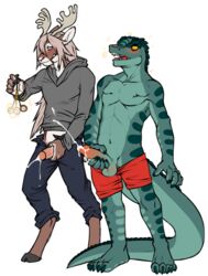 alligator antlers balls cervine clothing cum erection hoodie horn hypnosis male male_only masturbation mind_control multiple_males no_humans penis reptile scalie shorts the-narutoshi yaoi