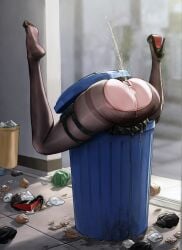 ai-assisted ai_generated ai_slop anus ass blue_archive censored cum cum_in_ass defeat female female_focus free_use garbage high_heels humiliation no_panties pale_skin peeing peeing_self pussy rape rio_(blue_archive) shiny_skin solo thick_thighs thighhighs thighs thrown_away trash_can unconscious urdha wide_hips