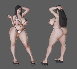 1girls 3d 3d_render armpit_hair armpits belly big_ass big_breasts bikini bimbo black_hair breasts fat_ass female final_fantasy final_fantasy_vii flip_flops honey_select ihateasuka long_hair makeup platform_footwear simple simple_background studio_neo thick_thighs tifa_lockhart