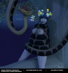 3d black_hair blender breasts coiling coils crossover english_text femsub hypnosis kaa kaa_eyes large_breasts long_hair maledom milf mind_control mindless nipples nude penken smile snake spy_x_family the_jungle_book yor_briar