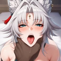 ai_generated dark-skinned_male face_focus face_grab feixiao_(honkai:_star_rail) honkai:_star_rail hucow86 open_mouth pov_hands submissive submissive_female tongue_out