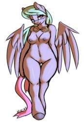 anthro anthrofied avante92 blue_hair blush breasts equine eyeswear female flitter_(mlp) friendship_is_magic goggles hair horse looking_at_viewer my_little_pony navel nipples nude pegasus plain_background pony purple_eyes pussy solo standing white_background wings