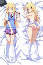 1girls apron ass bed blonde_hair blush breasts brown_eyes dakimakura long_hair panties sakura-sou_no_pet_na_kanojo shiina_mashiro tagme tie