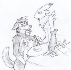 2boys anthro anthro_on_anthro canine cum digimon facial fox furry husky male male/male male_anthro male_anthro/male_anthro male_renamon no_humans orgasm penis pinki-husky renamon wiskar