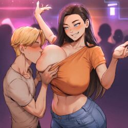 1boy 1girls ai_generated animated black_hair blue_eyes breast_sucking breastfeeding breasts cheating cocky cocky_smile demigoddess ear female forehead gif heroes_of_olympus jeans lactation large_breasts light-skinned_female lighting long_hair male nai_diffusion netorare nipple_holes nipples novelai orange_shirt percy_jackson_and_the_olympians raiderofcause rich_female silena_beauregard tagme unfaithful