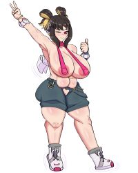 1girls arm_up armpit big_ass big_breasts big_nipples breasts collaboration dressed fearless_juno female female_only juno_(overwatch) k-pop k-pop_girl le_sserafim overwatch overwatch_2 pink_eyes tuki_fabas