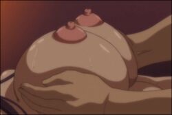 1male animated bouncing_breasts breast_grab breast_press breasts erect_nipples large_breasts long_hair nipples nude purple_hair soushisouai_note soushisouai_note_the_animation