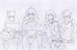 4girls animal_ears batgirl_(cosplay) batman_(series) big_breasts blake_belladonna breasts cat_ears cosplay darkthewise dc dc_comics female female_only half-sisters halloween large_breasts long_hair multiple_females multiple_girls ponytail power_girl_(cosplay) ruby_rose rwby short_hair sisters sketch supergirl_(cosplay) superman_(series) weiss_schnee wonder_woman_(cosplay) wonder_woman_(series) yang_xiao_long