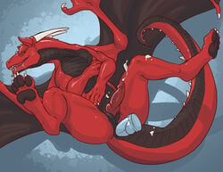 cum dildo dragon drooling horn lying male male_only no_humans paws penis saliva scales sex_toy solo thestory wings